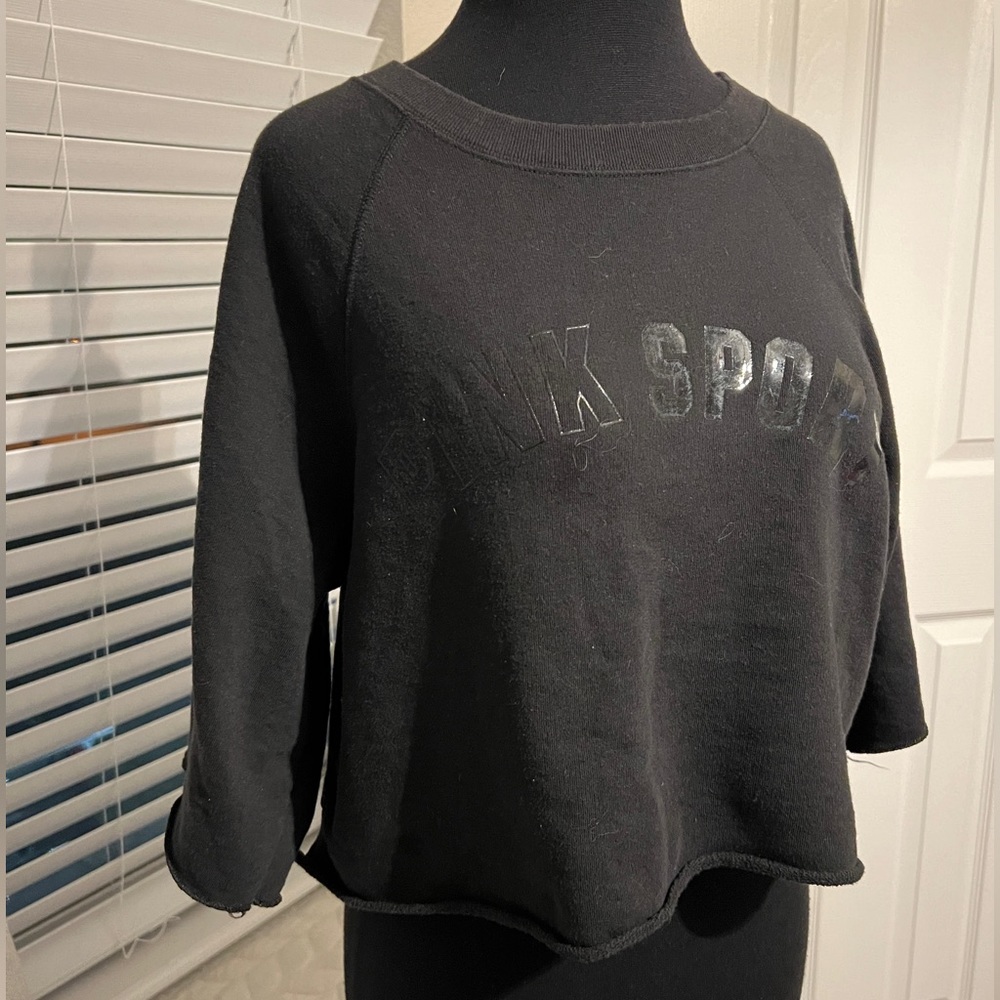 PINK SPORT BY VS LIKE NEW! WOMENS OVERSIZED CROPPED SWEATSHIRT IN BLACK SZ XS